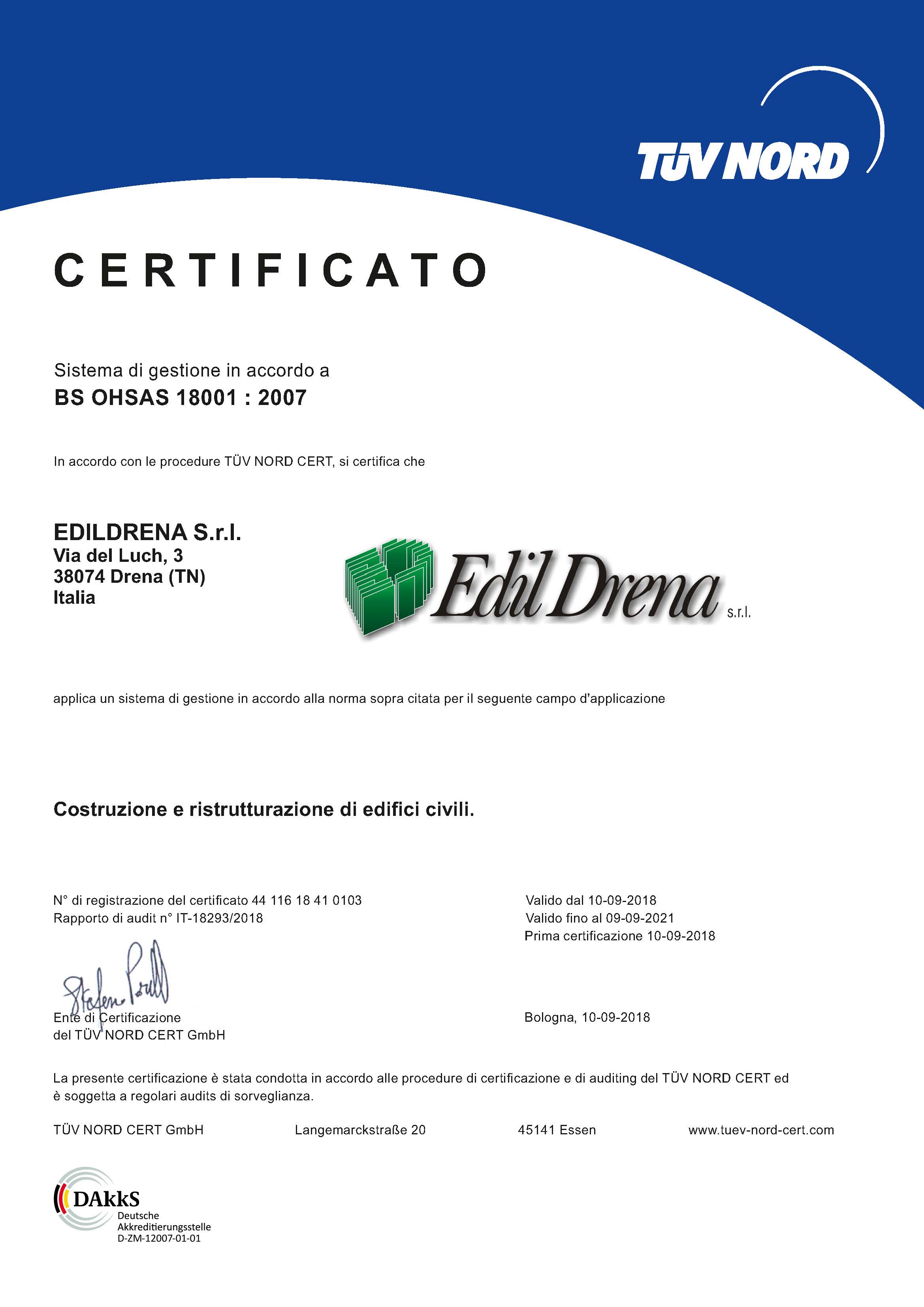 Certificazioni Edildrena srl