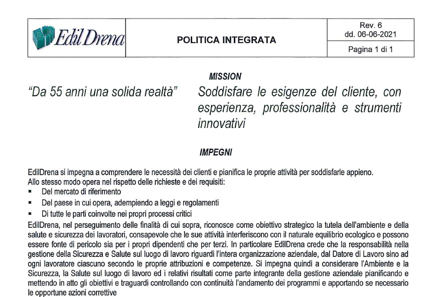 Politica Aziendale Integrata